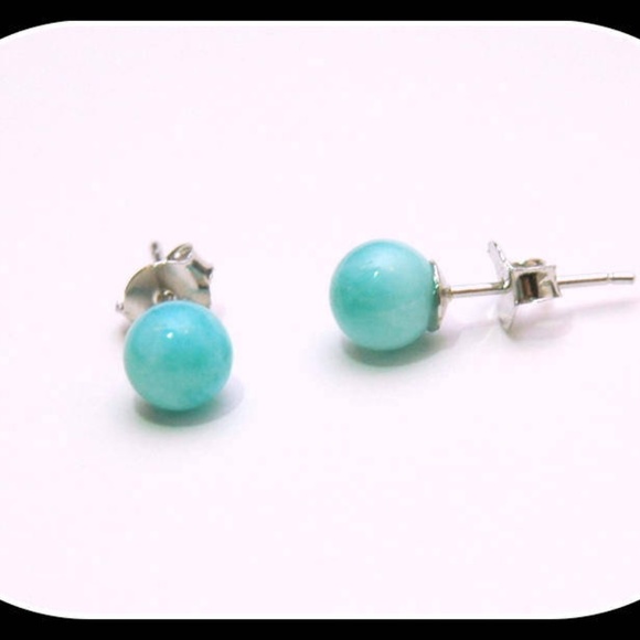 Blue Dominican Larimar Stud Earrings, 925 Sterling - Picture 4 of 5